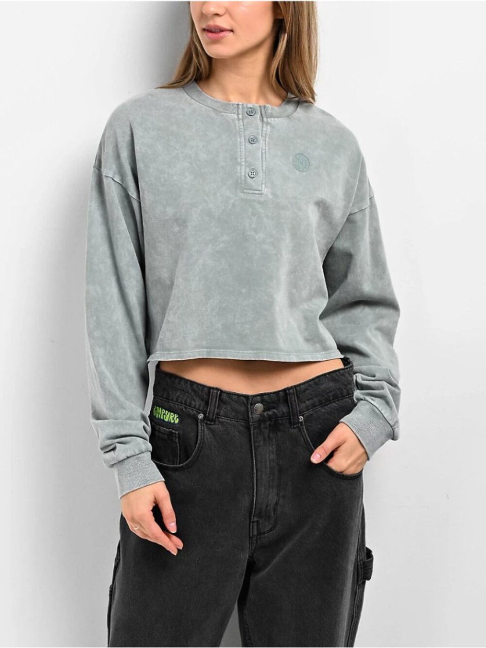 Ninth Hall Fundamentals Acid Wash Boxy Cropped Henley
